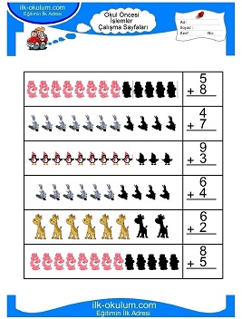 Çocuklar İçin toplam işlemi yaprak testleri 